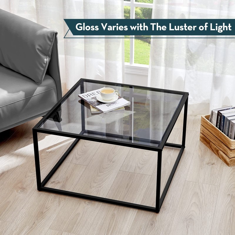 SAYGOER Glass Coffee Table, Small Modern Coffee Table Square Simple