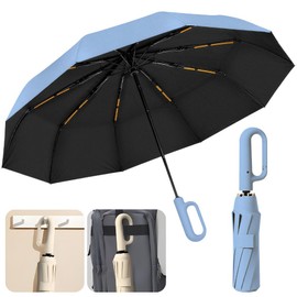 Paraguas Plegable Automático con Hebilla de Anillo, Paraguas de Bolsillo Reforzado, Paraguas Plegable para Lluvia y Sol, Paraguas Automático Sombrilla Grande Resistente al Viento