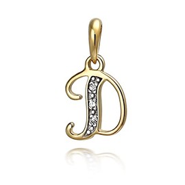 NKlaus Women's Necklace Pendant Letter with 3 White Diamonds 333 Yellow Gold 8 Carat Bicolour Alphabet, Yellow Gold