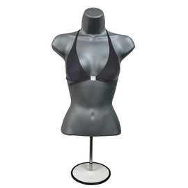 DisplayTown Female Mannequin Torso with Metal Stand Hollow Back Body Stackable Dress Form for Tshirt Display, Countertop, Craft Shows, Photos and Design, S-M Clothing Size (Gray, Set of 1)