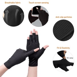 Bawnhaw Cotton UV-Sun-Protection Fingerless Driving-Gloves for Women Men Polka-Dots Mesh Nonslip Black for Outdoor Cycling