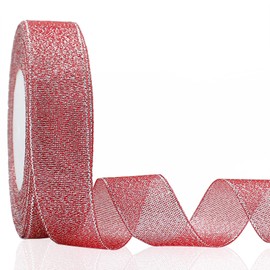 OZXCHIXU 1 Inch Red and Silver Glitter Ribbon, 25Yards Colorful Sparkly Metallic Fabric Ribbon for Gift Wrapping, Balloons, Crafts, Sewing, DIY Decor, Holiday, Wedding and Birthday Party Decoration.