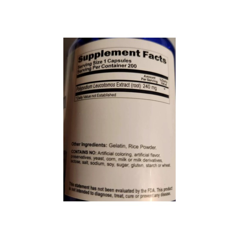 Polypodium Leucotomos Extract 240mg 5X200 Capsules by Vitamins Because