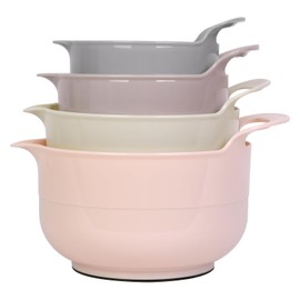 BoxedHome Nesting Plastic Mixing Bowl Set with Pour Spouts and Handles - Non Slip Bottom, BPA free Microwave & Dishwasher Safe(Khaki Pink, 4 Pack)