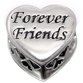 Silvadore - Silver Bead - ''Forever Friends'' Engraved Heart Plaque Mini Cut Crystal Cz Back - 925 Sterling Charm 3D Slide On 589 - Fits European Bracelet - Gift Boxed