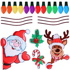 Christmas Reflective Car Magnets Set, Christmas Car Refrigerator Decorations Magnets with Santa Claus Elk Cane Candy Reflective Light Bulb Magnet Decorations for Car Garage Door Mailbox Decor