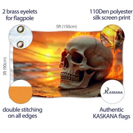 Pirate Flag 90 x 150 cm with Eyelets - Large Pirate Flag Children - Vibrant Digital Print - Pirate Flag Sunset in Flames - Jolly Roger Flag - Double Stitching