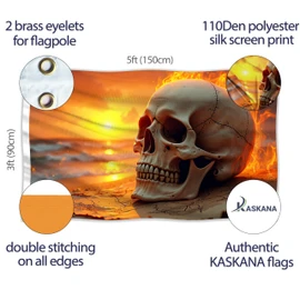 Pirate Flag 90 x 150 cm with Eyelets - Large Pirate Flag Children - Vibrant Digital Print - Pirate Flag Sunset in Flames - Jolly Roger Flag - Double Stitching