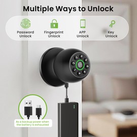 Smart Fingerprint Door Lock, Fingerprint Door Knob with Keypad, Biometric Door knobs with App Control, Keyless Entry Door Lock, Door Knob with Lock for Bedroom, Garage, Home & Office