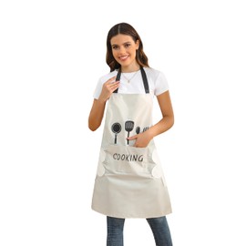 QuQuRuan Kitchen Apron With Hand Wipe Waterproof Oilproof Pockets Women Apron With pockets Cooking Baking Painting (1, White)