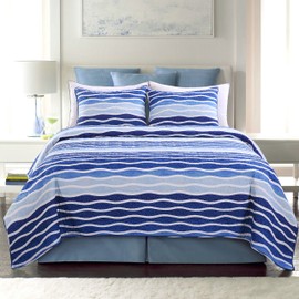 SLPR Blue Wave 3-Piece Bedding Quilt Set - Queen with 2 Shams | Summer Beach Nautical Lightweight Quilted Bedspread