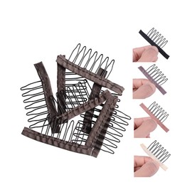 YANTAISIYU 24 Pcs/Lot Wig Combs for Making Wig Caps 7-teeth Steel Clips with Cloth Wig Combs for Hairpiece Caps (Dark Brown)