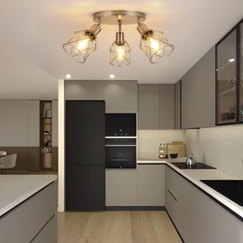 WILON Semi Flush Mount Ceiling Light 3-Light Brushed Nickel Close to Ceiling Light Fixtures, Kitchen Light Fixtures Ceiling Mount E26 Base Multi-Directional Ceiling Lamp Modern Hallway Light Fixtures