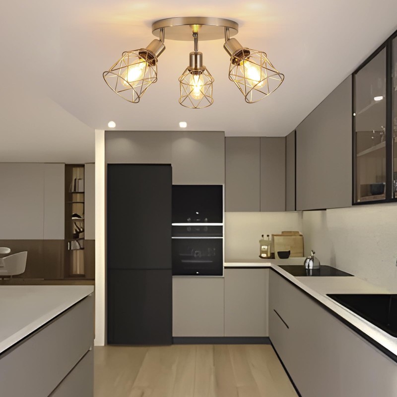 WILON Semi Flush Mount Ceiling Light 3-Light Brushed Nickel Close