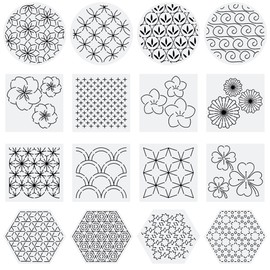 INFUNLY 16PCS Sashiko Stencil Kit 5.5"×5.5" Plastic Sashiko Stencils for Quilting Geometric Drawing Line Embroidery Templates Sashiko Embroidery Stencils for Sewing Lovers Canvas Wood Hand Quilting