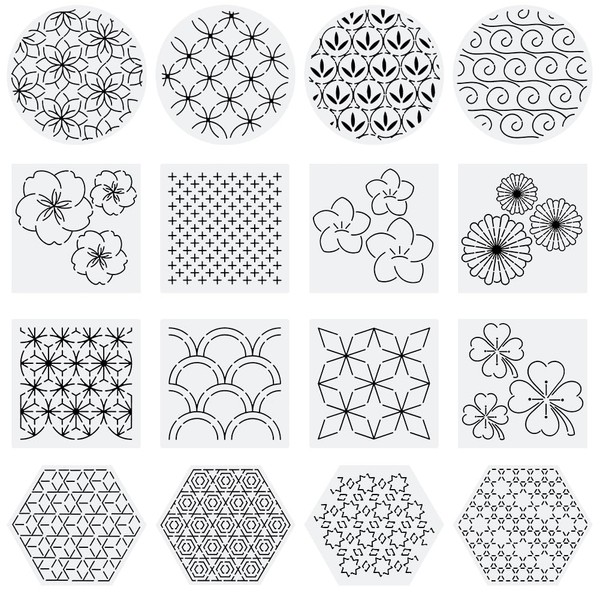 INFUNLY 16PCS Sashiko Stencil Kit 5.5"×5.5" Plastic Sashiko Stencils for