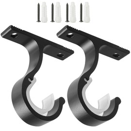 Anndason Ceiling Mount & Wall Installation Curtain Rod Brackets Holders for 1 Inch Rod, Black (Set of 2, Black)