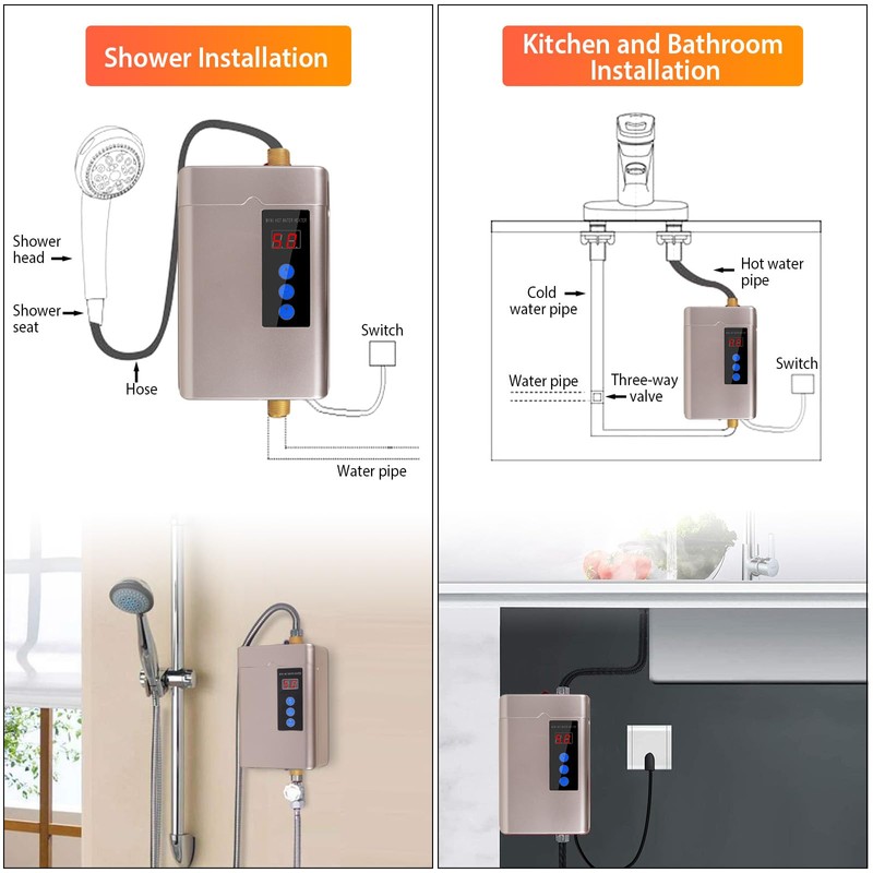 Electric Tankless Water Heater, Small Instant Hot Water Heater for