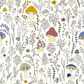 REDAMANCY Cute Beige Mushroom Forest Pink/Blue Yellow Peel and Stick Wallpaper Stick on Contact Paper Vintage Wall Paper Easy Peel Off for nightstand Drawer Cabinet Renter