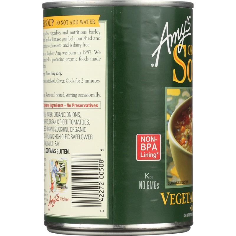 Amy's Organic Soups, Low Fat Vegetable Barley, 14.1 Ounce