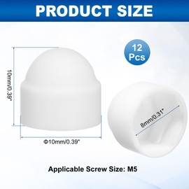 sourcing map 12Pcs Hex Nut Cover, M5x8x10mm Plastic Dome Nut Protection Cap Hex Screws Bolt Covers for Indoor Outdoor Furniture Automotive Bolts Decoration, White