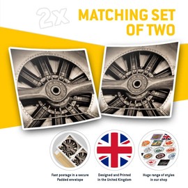 Square Stickers (Set of 2) 10cm - Vintage Aircraft Engine & Propeller Plane Fun Decals for Laptops,Tablets,Luggage,Scrap Booking,Fridges, #46395