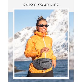 WATERFLY Bum Bag Belt Bag for Men and Women Sports Waist Bag for Running Fitness Jogging Hiking, Grey-n, M