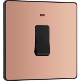 BG Electrical Single Wall Switch with LED Power Indicator, Double Pole, Screwless Front Plate, Round Edges, Evolve, Polished Copper, 20A, PCDCP31B