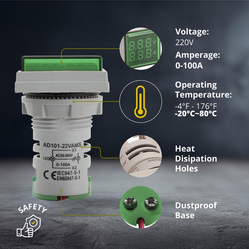 LED Voltage Display Panel Mount Volt Amp Meter, AD101-22VAMS 22mm