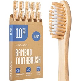 VIVAGO Bamboo Toothbrushes Medium Bristles 10 Pack - BPA Free Medium Bristles Toothbrushes for Adults - Eco-Friendly, Natural Wooden Toothbrush