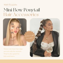 Arocooy 20pcs Beige Mini Bows for Hair Brown Gingham Bow Hair Clips Ponytail Houndstooth Bow Hair Ribbons Cute Plaid Hair Bows Y2K Hair Accessories for Girls Women