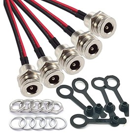 ZHOFONET DC Hollow Plug, 5.5 x 2.1 mm DC Female Male Plug Socket, Pack of 5 DC Power Jack Socket with 18AWG Pigtail Cable Wire Soldering Connection for Audio/Video/Security Cameras