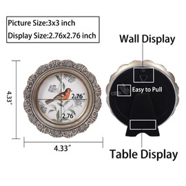 LIHOLO Vintage Picture Frames 3x3 Round Picture Frames Antique Gold Picture Frames Rustic Bird Picture Frame