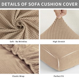 Easy-Going Sofa Seat Cushion Covers Armchair, 1 Piece Stretch Jacquard Sofa Slipcover, Non Slip Pet Dog Couch Cushion Covers, Replacement Caravan Single Seat Covers Furniture Protectors, Camel
