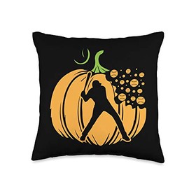 Baseball Bat-ter Player Pumpkin Fall Cool Sports Lover Gifts Throw Pillow
