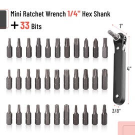 Bates Choice Mini Ratchet Set, 34 pcs, 1/4-Inch Drive, Cr-V Steel, Security Bit Set, Right Angle Screwdriver, 90 Degree Screwdriver, Torx Plus/Torx/Phillips/Slotted, Red Storage Box