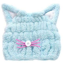 COLORBIRD Towel Cap, Children, Cat, Cute, Turban, Hair Cap, Hair Drying, Water Absorbent, Quick Drying, Pool Towel, Bath (Blue)
