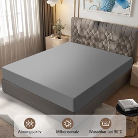 DUNSOO Mattress Protector 90 x 200 cm Waterproof and Breathable Incontinence Pad Washable Hygienic Anti-Mite Mattress Cover (Grey, 90 x 200 cm)