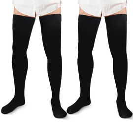 Zhanmai 2 Pairs Thigh High Men's Compression Socks 20-30 Mmhg Compression Stocking with Silicone Grip Men's Dress Socks (Large)
