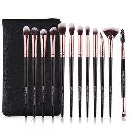 ZOREYA Eye Makeup Brushes, 12 Pcs Professional Eye Brush Set Eyeshadow, Eyebrow, Blending, Fan, Eyelash Brushes Set With Carrying Bag (Black)