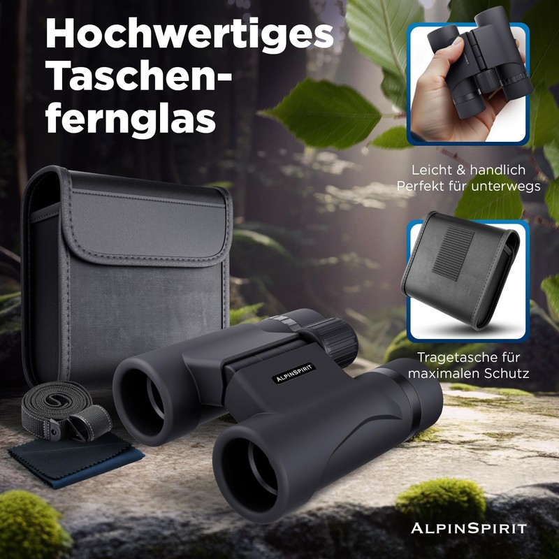 AlpinSpirit Pocket Binoculars 8 x 21 - Mini Binoculars -