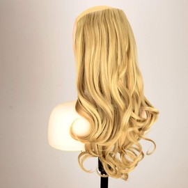 DIGUAN One Piece Clip in Hair Extensions Curly Curl Wave Full Head Long 24" 0.35lb 155g U part Synthetic Hairpiece For Women Natural Real Hair Piece (#Ginger Blonde)