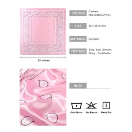 AWAYTR 35” Large Square Satin Head Scarf - 3Pcs Satin Hair Scarves Silk Bandana Scarf Headscarf Silk Feeling Scarf for Women (Cashew (Black/White/Pink))