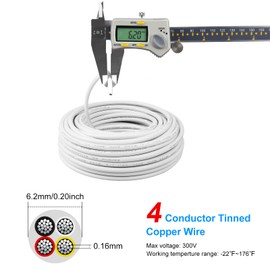 18 Gauge 4 Conductor Electrical Wire, 100FT 18 AWG Stranded 4 Wire Cable, 18/4 Tinned Copper Wire, Insulated Audio Power Cable for LED Lighting, Automotive, Speaker, Automotive, Thermostat