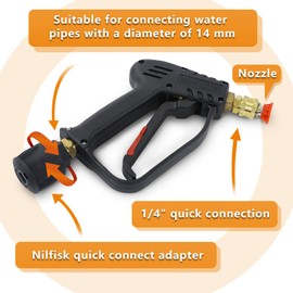 Fai Top 4000PSI High Pressure Washer Gun with M22 14MM Hose Connector, Nilfisk/Bosh Quick Connector, Car Wash Gun Panel Gun for Car Cleaning