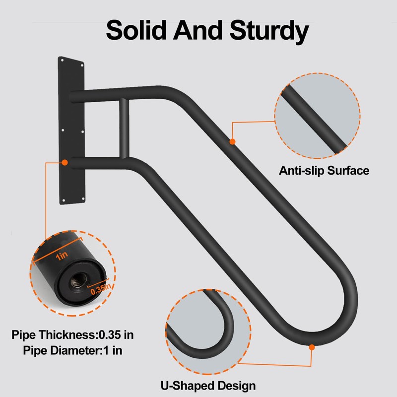 Outdoor Handrail for 1-3 Steps, 22.8" Length Wall Mount Stair