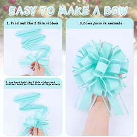 12 Pcs 6inch Pull Bow Gift Wrapping,Pull Bow for Birthday, Christmas, Party, Holiday, Gift Boxes Bow Basket Packaging Bows for Valentine's Day Presents Flower Decorations (Baby Green)