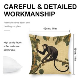 santanu Black Monkey with Long Tail Animal Pillow Covers Invisible Zipper Pillowcase Linen Pillow Cases 18x18 Inches Indoor Necessities Home Decor, for Car Sofa Bedroom Cushion Cover