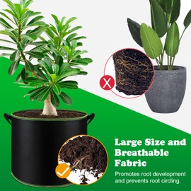 FEPITO 5 Pack 10 Gallon Grow Bags Heavy Duty Aeration Fabric Pots Plant Grow Bags with Handles Thickened Nonwoven Fabric Pots for Vegetable Fruits Flowers Plant