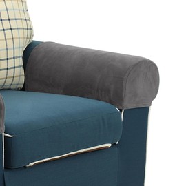SXITOWH Set of 2 Velvet Stretch Armrest Covers for Chairs and Sofas Grey Arm Covers Elastic Anti-Slip Furniture Protectors Washable Armchair Slipcover for Recliner Couch (Grey)